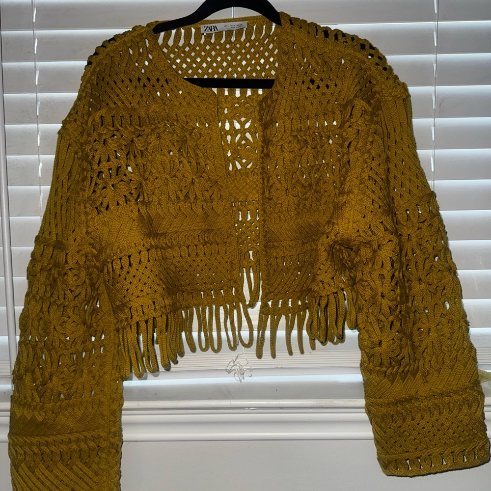 Zara Golden Yellow Crochet Cardigan